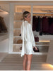 Women's Elegant white Ruched Short Dress Casual Stand Neck Long Sleeve Mini Dresses Autumn party Female Clothing