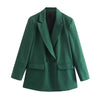 Women Double Breasted Plaid Blazer Coat Vintage Long Sleeve Flap Pockets Female Outerwear Chic Vestes Femme