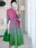 Contrast Color Pleated Dress For Women Open Stitch Belt Midi Elegant Dresses Ladies Party Clothing Spring 2R7326