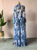 Women Long Sleeve Tie Dye Print O-neck Big Swing Midi A-line Long Maxi Dress Elegant Evening Birthday Party Dresses