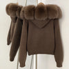 Coat Women Cardigan Natural Fox Fur Coat Women Real Mongolian Fur Knitwear Female Spring Autumn Hooded Knitted Fur Jacket