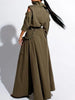 Women Cargo Zipper Fly Dress Pockets Turn Down Collar Long Sleeve High Street Cut Out Button Long Dress with Belt Casual Dresses