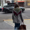 Women Bandana Print Blazer Jacket Triangle Scarf Tassel Fringe Back Loose Suit Coat Casual Office Lady Chic Jacket