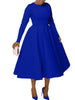 A Line High Waisted Dress Zipper in Back Women Long Sleeve Autumn Casual Dress Elegant Office Work Lady Dress Solid Color