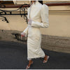 Urban Solid Women's Two Piece Set Elegant Puff Long Sleeve V Neck Blazer Mesh Suit Skirt Autumn Lady Outfit