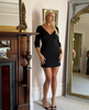 Women Twist V Neck Bodycon Mini Dress Slim Mid Sleeve Solid Color Sexy Y2K Casual Tee Dress Date Vacation Outfit