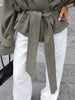 Women's Lace Up Cropped Trench Coat Lapel Long Sleeve Solid Loose Jacket Autumn Winter Female Street Outerwear