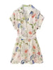 Women's Floral Print Shirt Dress Collared Cap Sleeve Button Down Belted Mini Dresses for Woman Party Vacation Outfits