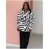 Women's Brown White Zebra Print Lapel Blazer Vintage Wide Stripe Thick Velvet Loose Suit Jacket Autumn High Street Outwear