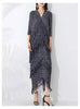 High End Pleated Maxi Dress Women V Neck Batwing Sleeves Stitching Color Tassel Elegant Dresses Ladies Clothes 2DA1641