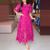 Elegant Lace Dress Irregualr Length Wedding Guest Bridal Shower for Bride Midi O Neck Hollow Out Women Classy Business Party