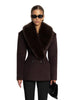 Women Big Faux Fur Lapel V‑Neck Wool Blend Blazer Jacket Double Button Fitted Waist Long Sleeve Elegant Outerwear Coat