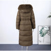 Elegant Fur Collar Hood Belt Long Cotton Jacket Women Zipper Drawstring Waist Parka Down Coat Winter Lady Warm Chic Outwear