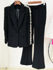 High Street Runway Designer Suit Set Women's Career Style Single Diamonds Beaded Blazer Flare Pants Suit