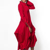 Spring Women's Elegant Party Evening Midi Dresses Long Sleeves Stand Collar Pleated Cocktail Prom Red Dress