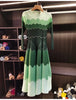 Designed Women's Pleated Dress O-neck Loose Fit Color Block Beaded Long Sleeve Female Clothing 9G1031