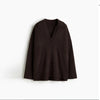 Brown V-Neck Knit Shirt Pants Set Women Solid Long Sleeve Top Empire Straight Loose Trousers Lady Spring Suit