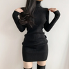 Women Autumn Winter Turtleneck Warm Bodycon Dress Long Sleeve Knit Solid Office Pullover Sexy Mini Dress for Ladies