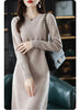 Round Neck Cashmere Dress Women's Long Pullover Sweater Autumn Winter Knitted Knee-Length Pure Wool Dress JJ396