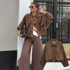 Casual Soft Martini Green Bomber Jackets Women Long Lantern Sleeve Oversized Autumn Winter Coats Outwears