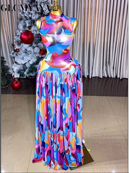 Women's Tie Dye Printed Mesh See Though A-line Maxi Dress Street Education Party Cocktail Night Out Long Dresses