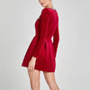 Elegant Square Neck Diamond Short Velvet Dress For Women Two Pockets Slim Office Ladies Outfits A-Line Long Sleeve Dress
