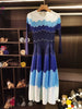 Designed Women's Pleated Dress O-neck Loose Fit Color Block Beaded Long Sleeve Female Clothing 9G1031