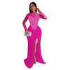 Women Long Sleeve Diamonds Rhinestones High Side Split Mermaid Midi Maxi Dress Even Sexy Party Dresses Vestidos