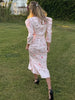 Elegant Printed V-Neck Long Dress Female High Waist Bandage Slim Contrast Party Dress Evening Women's Lace-Up Maxi Dress