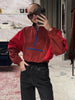 Color Block Cropped Anorak Jacket Women Stand Collar Half Zip Kangaroo Pocket Long Sleeve Jackets Autumn Casual Chic Coat