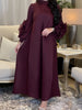Yudx Purple Pleated High Neck Maxi Evening Dress, Ruffle Sleeve Women's Wedding Guest Ramadan Party Dress