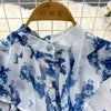 Court Style Long Dresses for Women Floral Print Flare Sleeve Stand Collar Female Elegant Vestidos Chiffon Maxi Dress