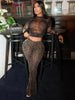 Sexy 2 Piece Set Women See Through Midnight Party Full Sleeve Crop Tops+Pants Matching Clubwear Skinny Autumn Outfits