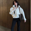Simple Lapel Cropped Bomber Jackets For Women High Street Long Sleeve Zipper Coats Elegant Casual OL Outerwear