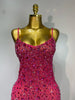 Rhinestones Sexy Mesh See Through Bodycon Dress Women Birthday Evening Cocktail party Gown Red Carpet Club Stage Outfit