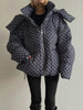Oversized Printed Thicken Women's Coat With Hooded Loose Full Sleeve Zippers Pocket Cotton-padded Coats Winter Lady Outwear
