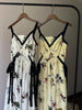 Kuzuwata Elegant V Neck Sling Dress Print Slim Vest Big Swing Lace Up Ruched Panelled Robe Japan French Mujer