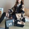 Women's Cardigan Sweater Coat Women Knitted Loose Cartoon Print Christmas Outwear Vintage V-neck Long Sleeve Sweater Cardigans