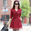 2026Spring Autumn Windbreaker Coat Women Slim Mid Long Lace Trench Coat Female Casual Double-breasted Outerwear Tops