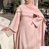 White Pearl Trim Cape Maxi Dress Women Elegant Long Sleeve Cinched Waist Muslim Robes Spring Eid Abaya Lady Dresses