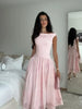 Minimalist White Boat Neck Midi Dress Women Elegant Cap Sleeve A-line Flare Eyelet Embroidery Vestido Wedding Formal Party Gown