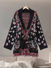 Casual Printed Cardigans Women Tassel Lace Up V-neck Full Sleeve Loose Knit Coat Female Autumn Lady Outwears