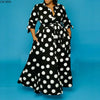 Autumn Dot Print Button Up Plus Size XL-5XL Women Blousers Maxi Dress Vestidos Streetwear Long Dresses Vestidos