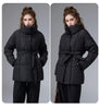 Women Winter Belted Jacket Elegant Stand Collar Windproof Puffer Coat Cotton Padded Thick Warm Snow Parkas Overcoat куртка