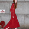 Black Long Sleeve Transparent Lace Dress for Women Sexy Floor-length Evening Dress Slim Party Club Dresses Red Christmas Dress