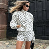 Polka Dot Print Shorts 2 Piece Sets For Women Long Sleeve Patchwork Contrast Jacket Coat And Casual Commute Shorts Suits