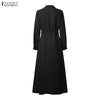 Women Autumn OL Work Dress Elegant Lapel Long Sleeve Office Dresses Solid Belted Robe Stylish A Line Party Vestidos