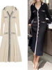 2 Colors Women A-Line Elastic Waist Robe Spring Contrast Color Slim Knit Midi Dress Spring