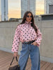 Women Elegant Polka Dot Pink Jacket Single Breasted High Collar Drawstring Coat Spring Lady Street Outwear