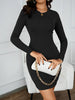 Crew Neck Slim Solid Dress, Elegant Long Sleeve Dress For Spring & Fall, Women's Clothing